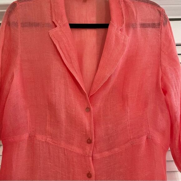 Eileen Fisher Coral Button Front Linen
Shirt/Dress Sz-M - Picture 2 of 9